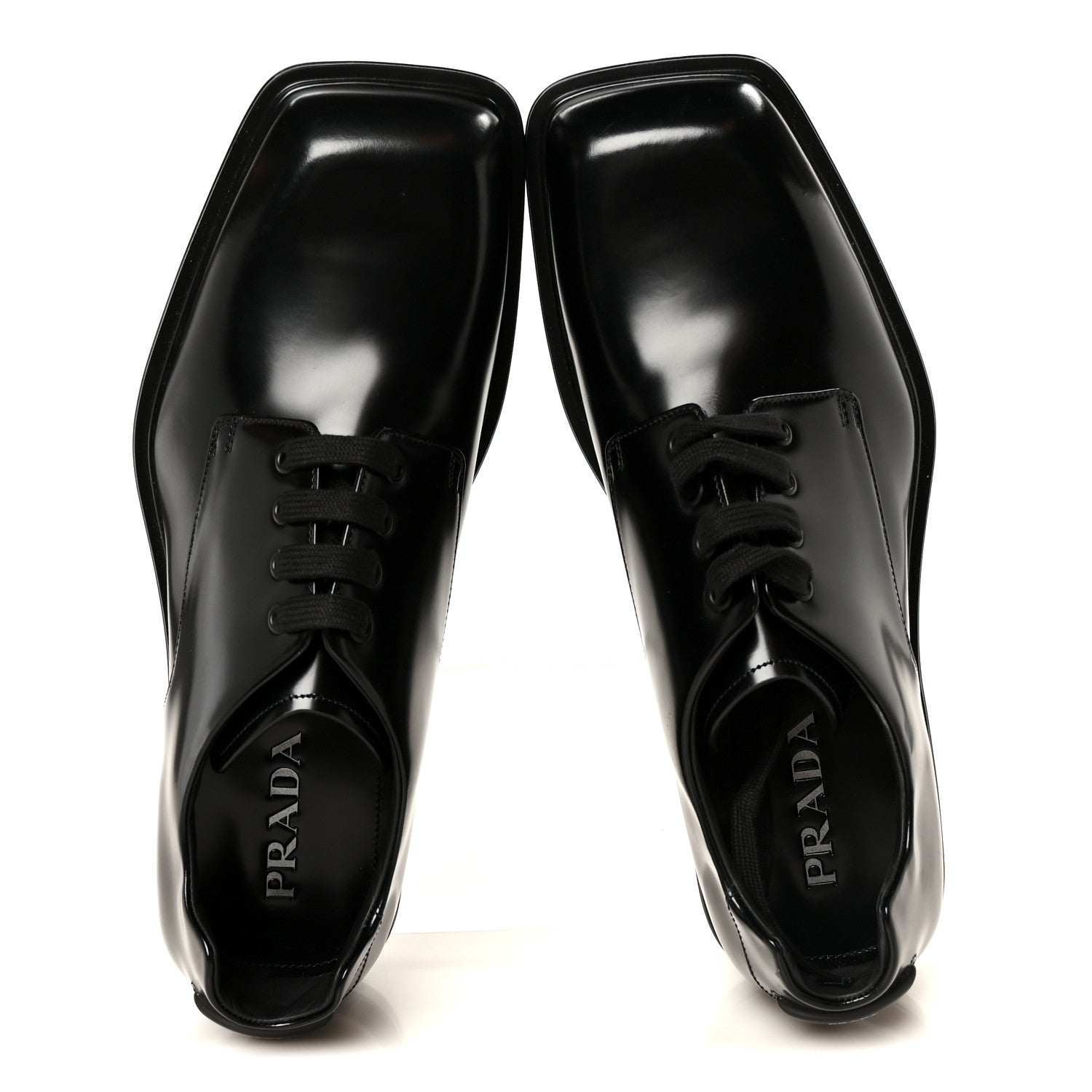 Prada Spazzolato Square Toe Lace Up Derby 9 Black 2 of 10