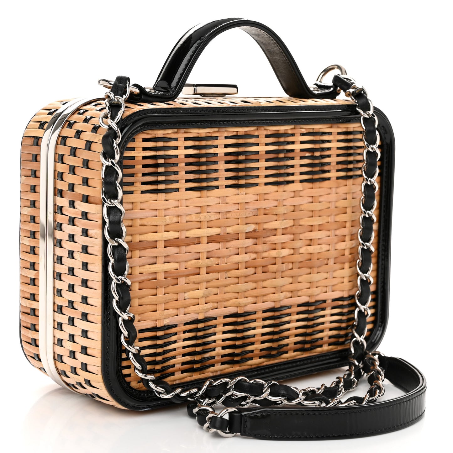Raffia Patent Medium CC Filigree Vanity Case Black