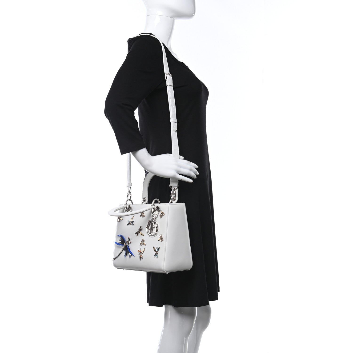 Christian Dior Smooth Calfskin Embellished Dragonfly Medium Lady Dior White Multicolor 2 of 11