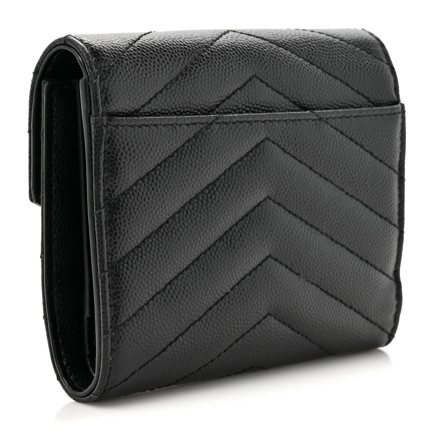 Saint Laurent Grain De Poudre Matelasse Chevron Monogram Compact Tri Fold Wallet Black 3 of 11