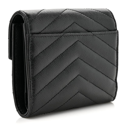 Saint Laurent Grain De Poudre Matelasse Chevron Monogram Compact Tri Fold Wallet Black 3 of 11