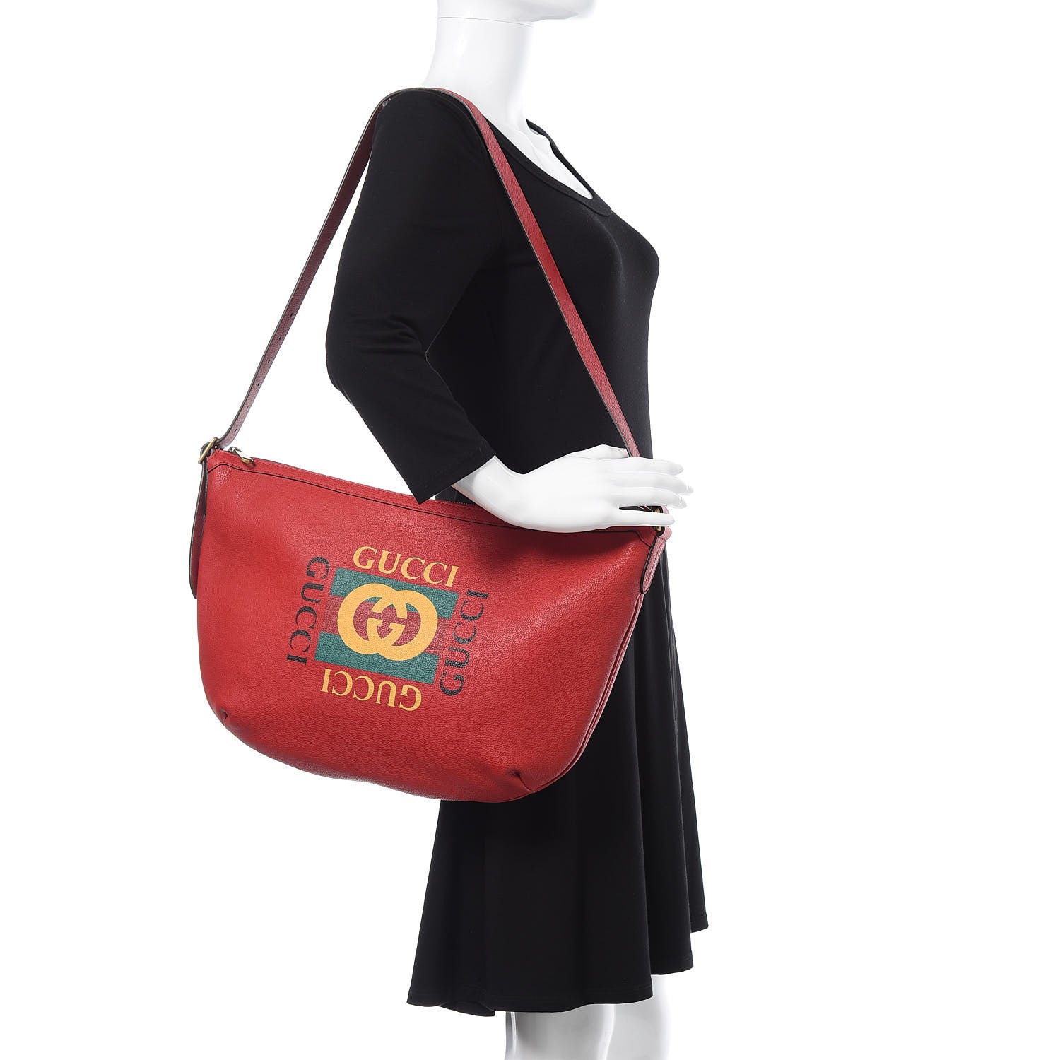 Gucci Grained Calfskin Logo Half Moon Hobo Red 2 of 10