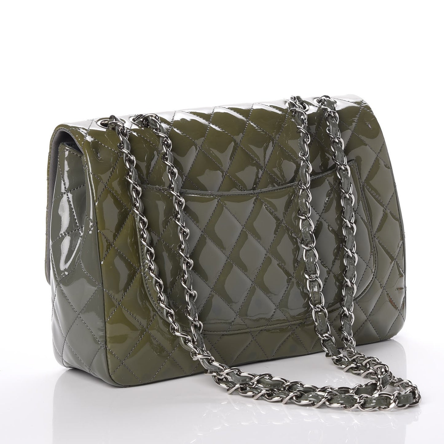 Patent Quilted Jumbo Single Flap Grey