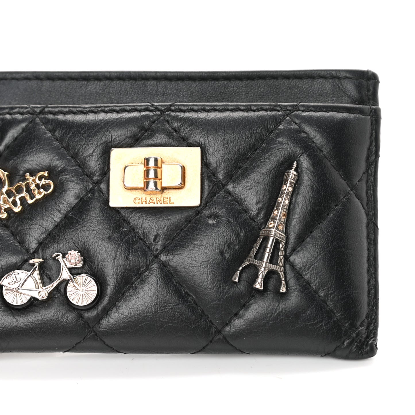 Aged Calfskin Quilted Lucky Charms Reissue Card Holder Black