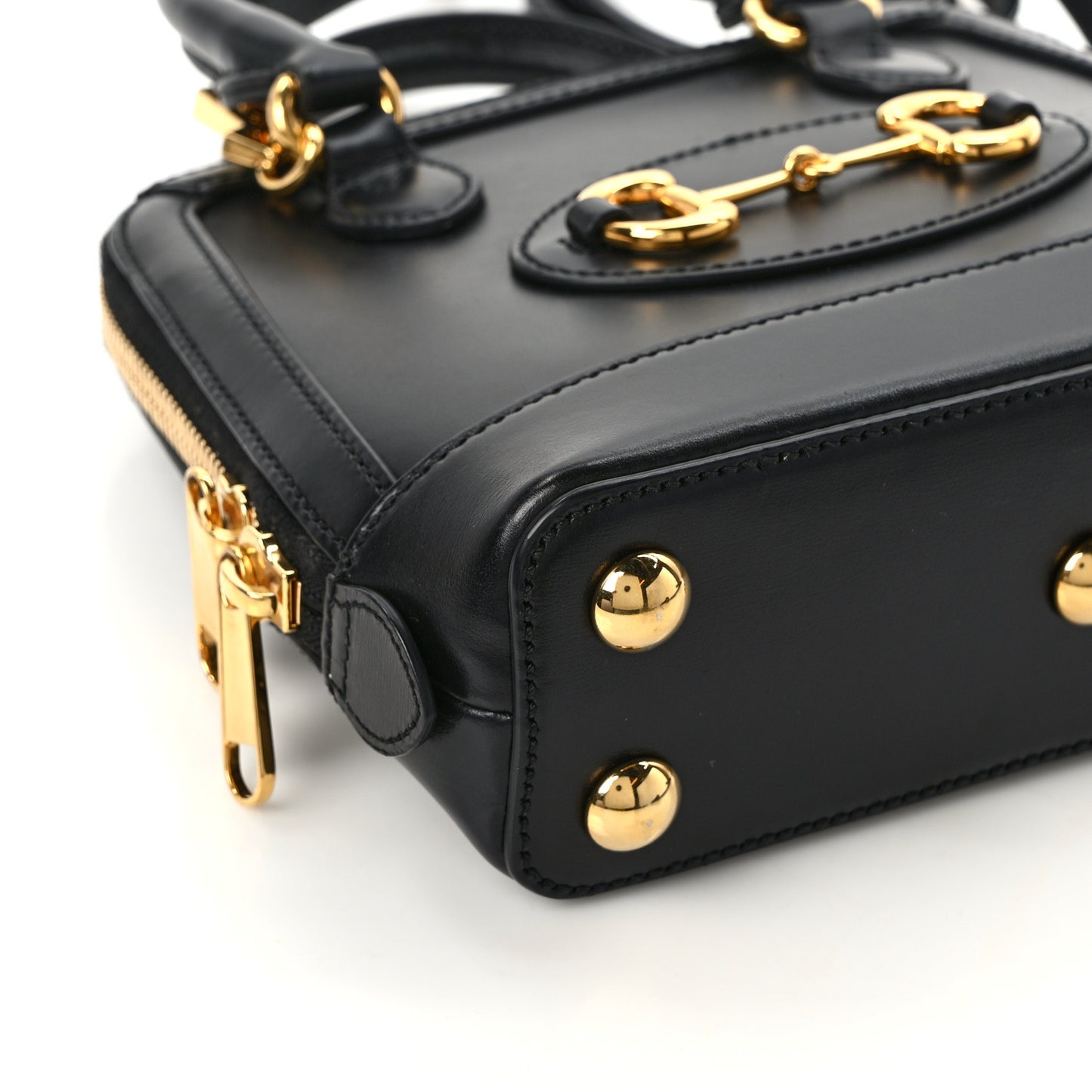 Boarded Plutone Calfskin Mini Horsebit 1955 Top Handle Bag Black