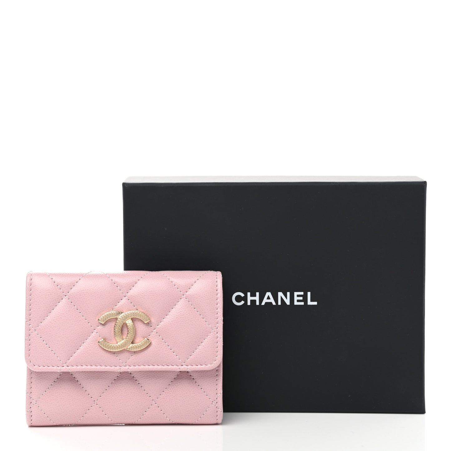 Caviar Quilted Studded CC Flap Card Holder Light Pink