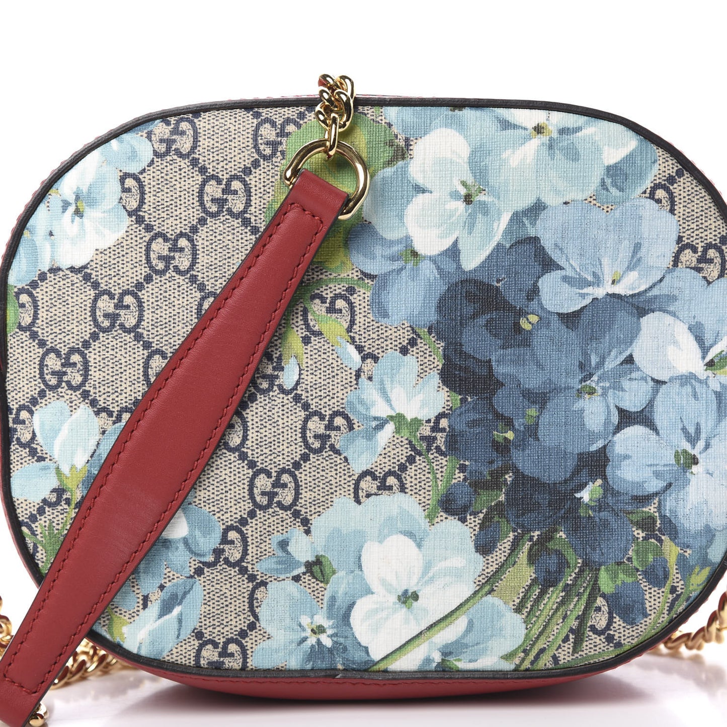 GG Supreme Monogram Blooms Mini Chain Shoulder Bag Beige Blue Navy Hibiscus Red