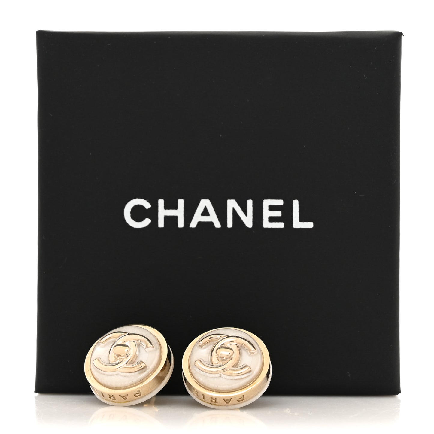 Resin CC Turnlock Earrings White Gold