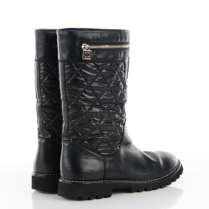 Chanel Calfskin Nylon Quilted Motorcycle Zip Boots 41.5 Black 4 of 7