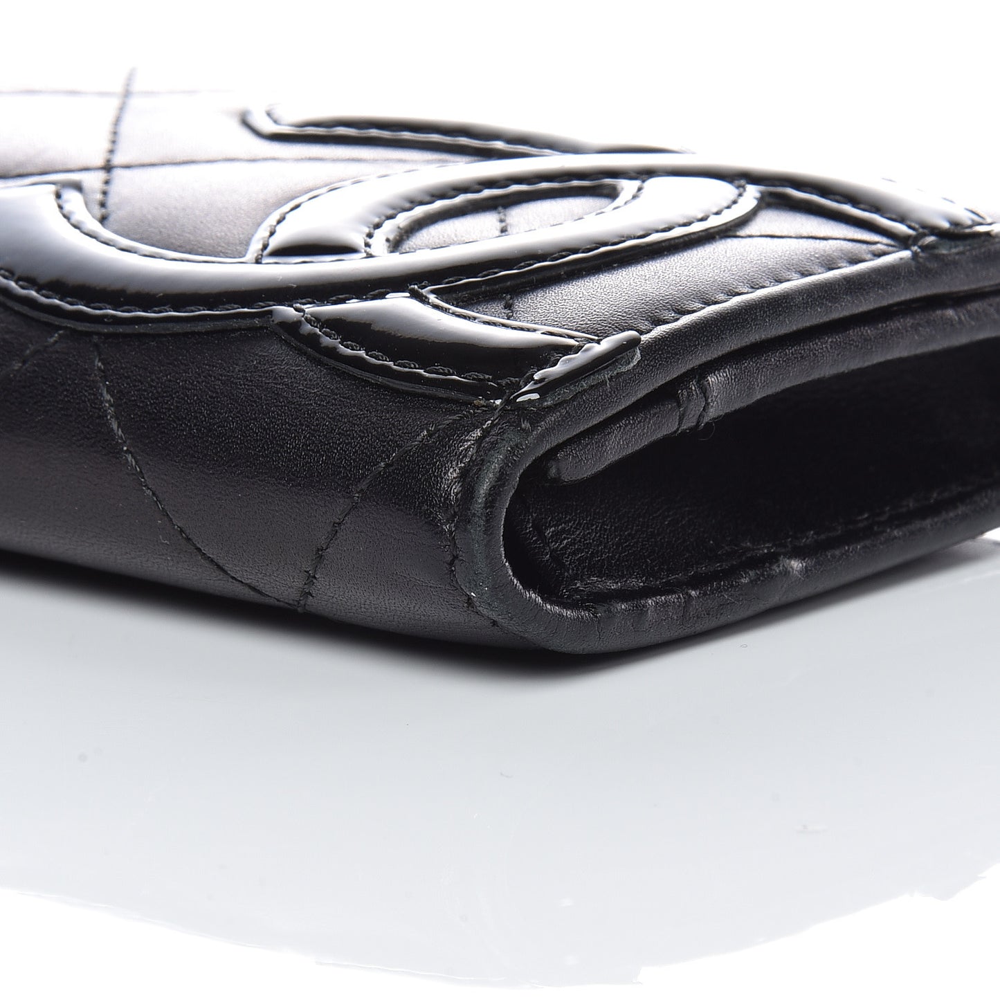 Calfskin Quilted Cambon Business Card Holder Black