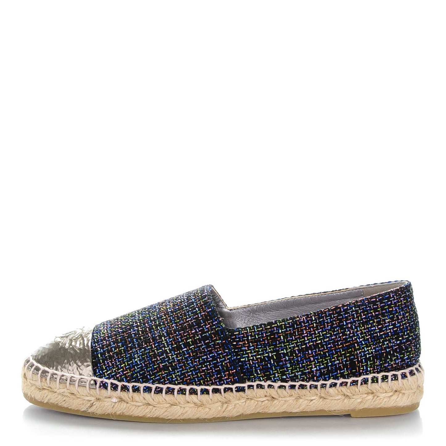 Tweed Patent Goatskin CC Espadrilles 39 Black Pink Yellow