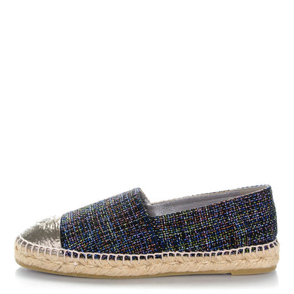 Chanel Tweed Patent Goatskin CC Espadrilles 39 Black Pink Yellow 1 of 8