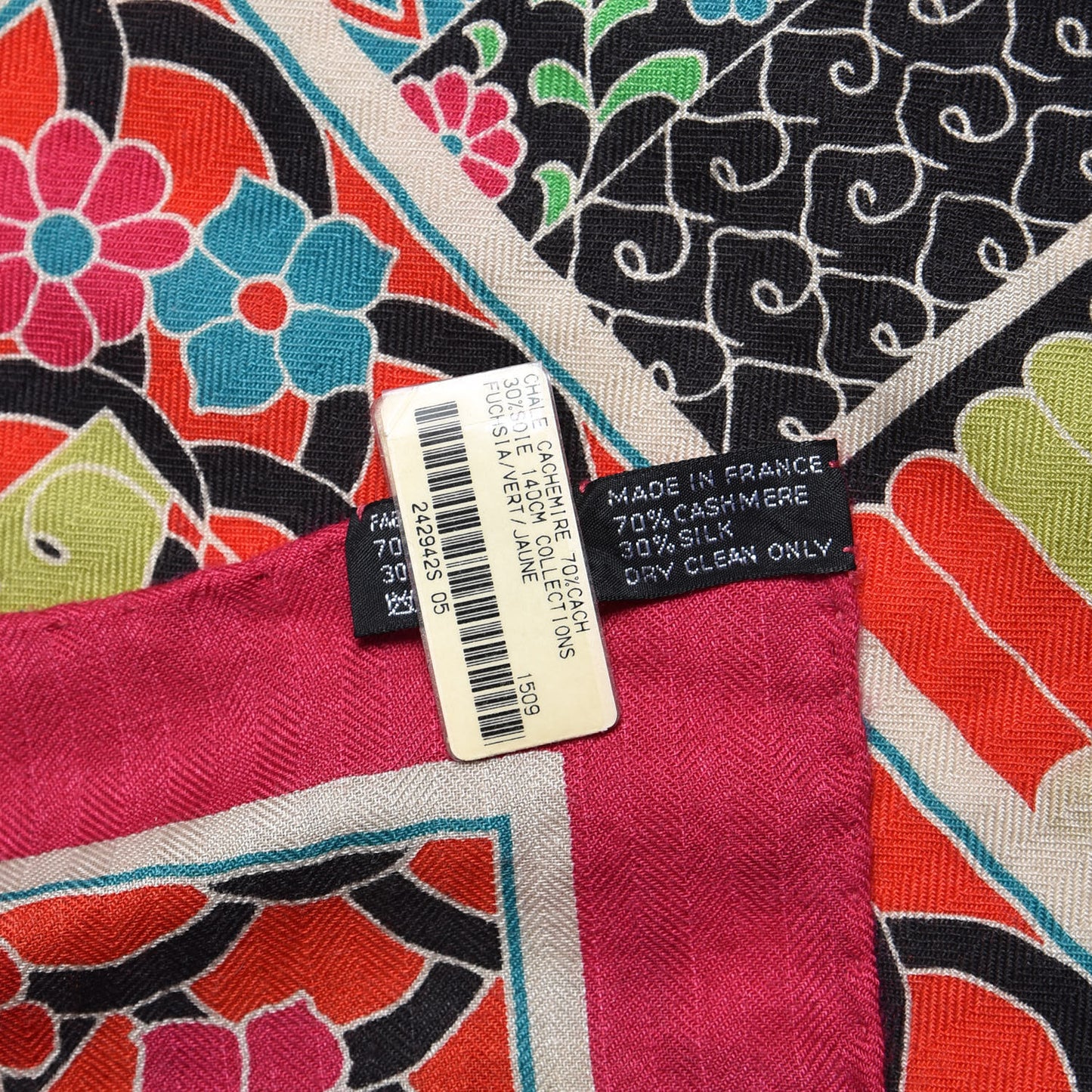 Cashmere Silk Collections Shawl 140 Fuchsia Vert Jaune