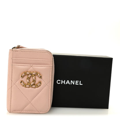 Chanel Lambskin Quilted Chanel 19 Vertical Zip Card Holder Wallet Light Pink 9 of 9