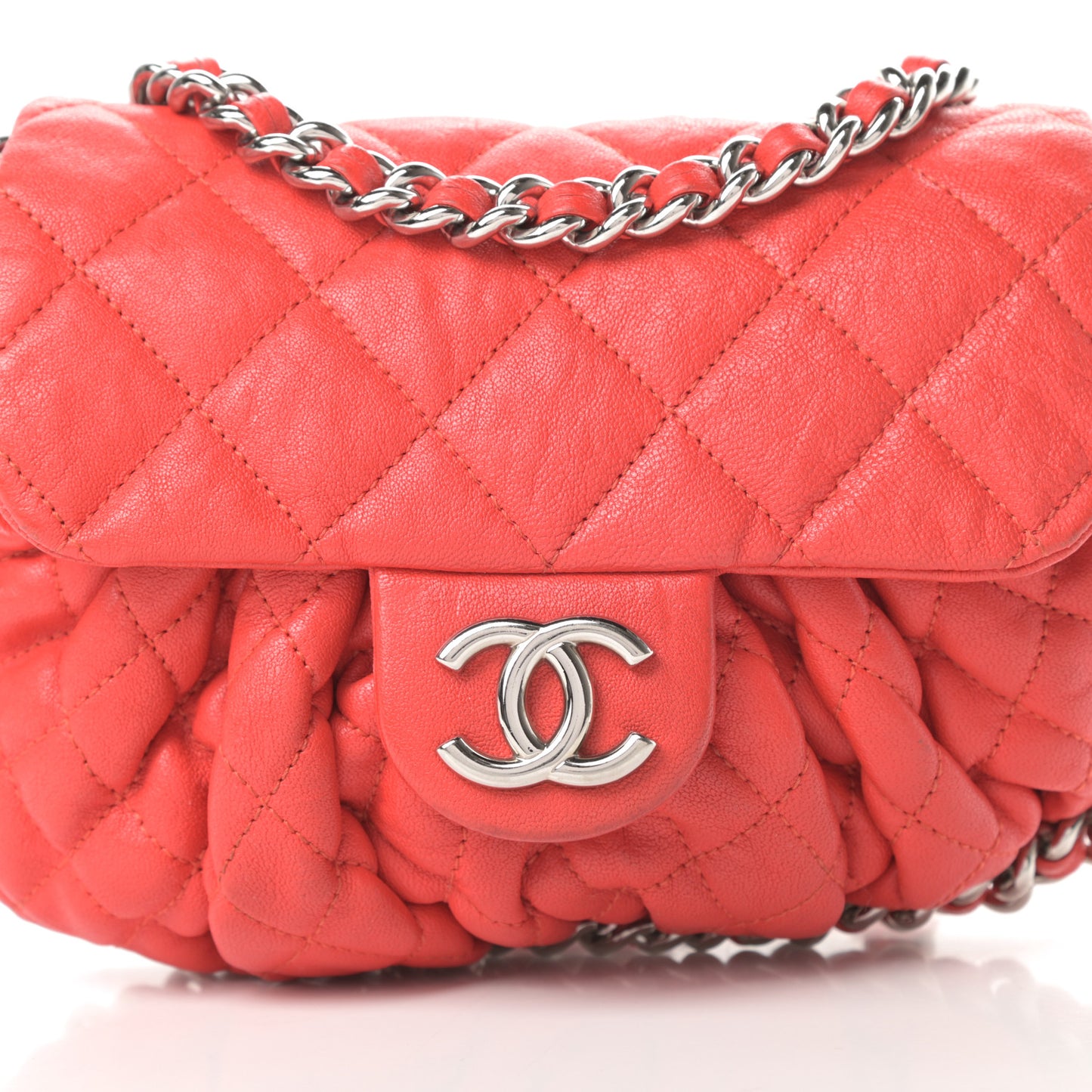 Washed Lambskin Quilted Mini Chain Around Messenger Red
