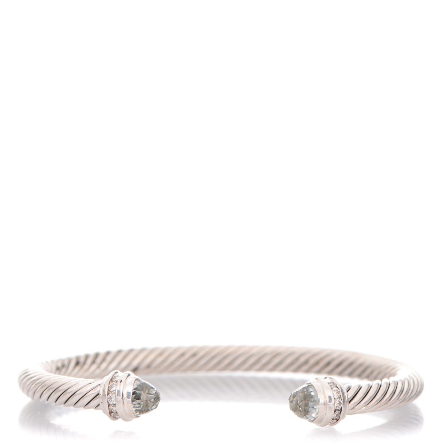 David Yurman Sterling Silver Diamond Prasiolite 5mm Cable Classics Princess Bracelet 1 of 6
