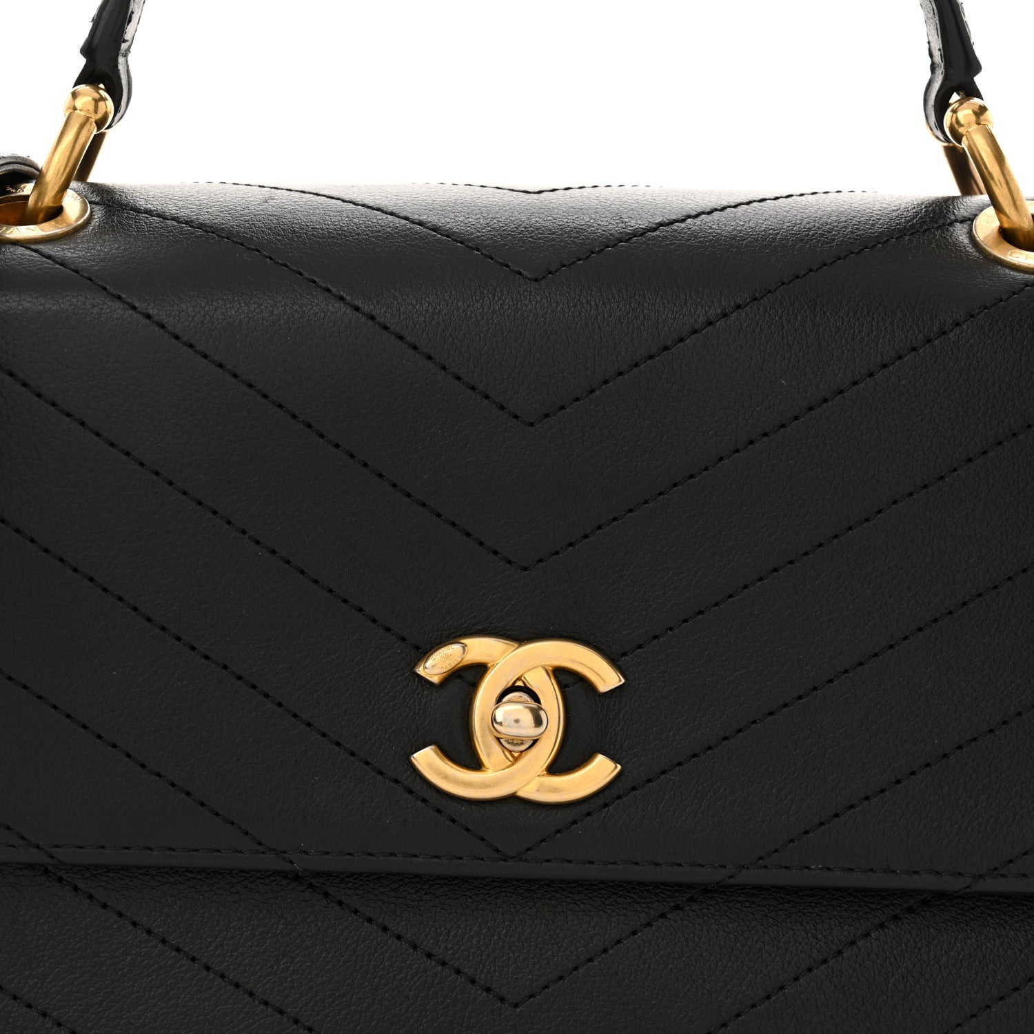 Chanel Grained Calfskin Snakeskin Small Chevron Chic Top Handle Flap Black 8 of 14