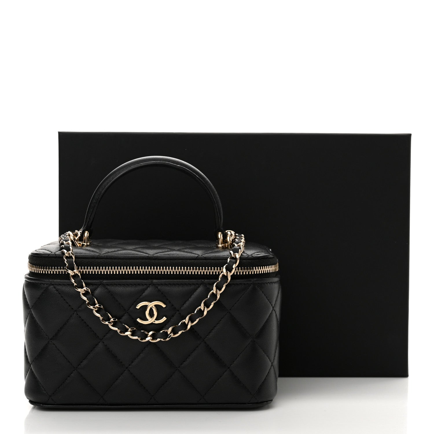 Chanel Lambskin Quilted Small Top Handle Vanity Case With Chain Black 11 of 11