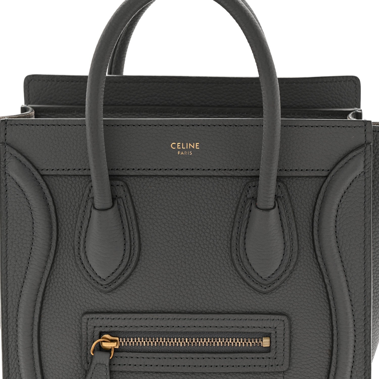 Celine Drummed Calfskin Nano Luggage Kohl 9 of 11