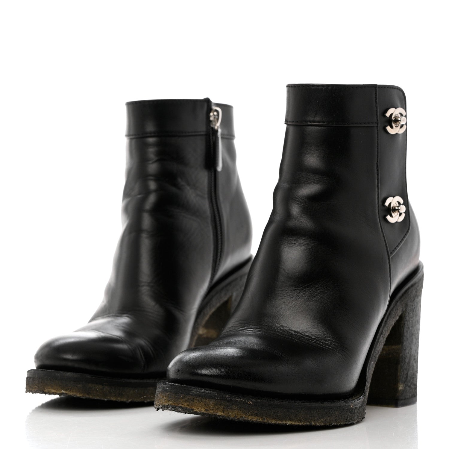 Chanel Calfskin CC Turnlock Ankle Boots 37.5 Black 3 of 12