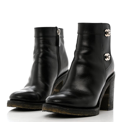 Chanel Calfskin CC Turnlock Ankle Boots 37.5 Black 3 of 12
