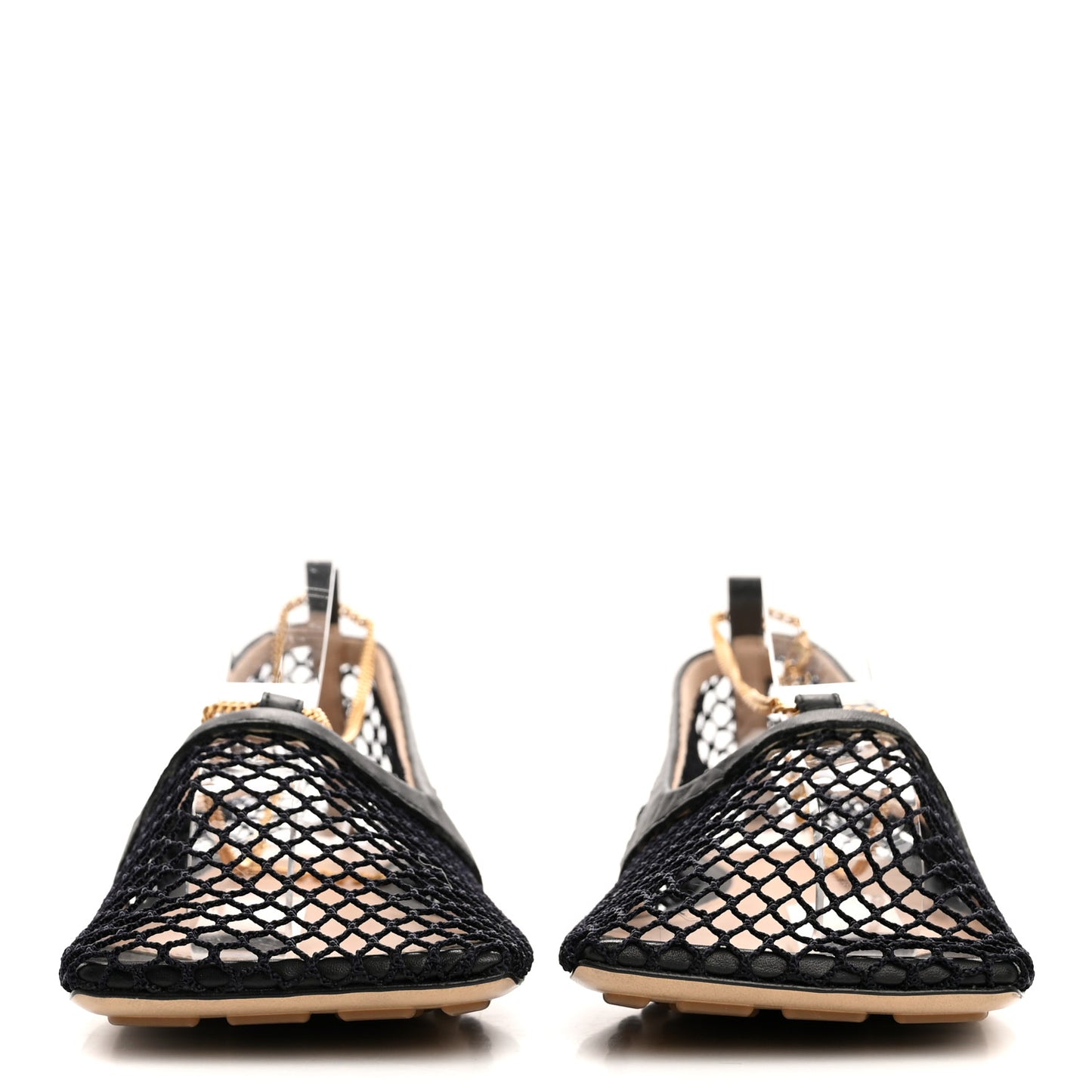 Mesh Nappa Chunky Chain Stretch Ballerina Flats 37 Black