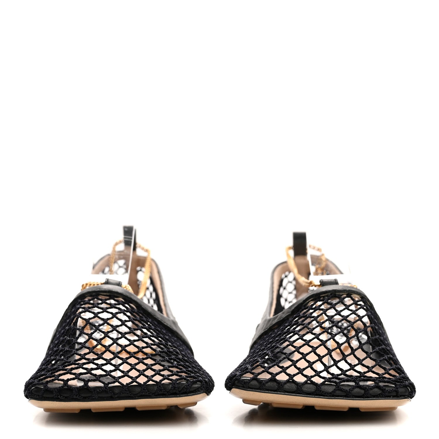 Bottega Veneta Mesh Nappa Chunky Chain Stretch Ballerina Flats 37 Black 3 of 9