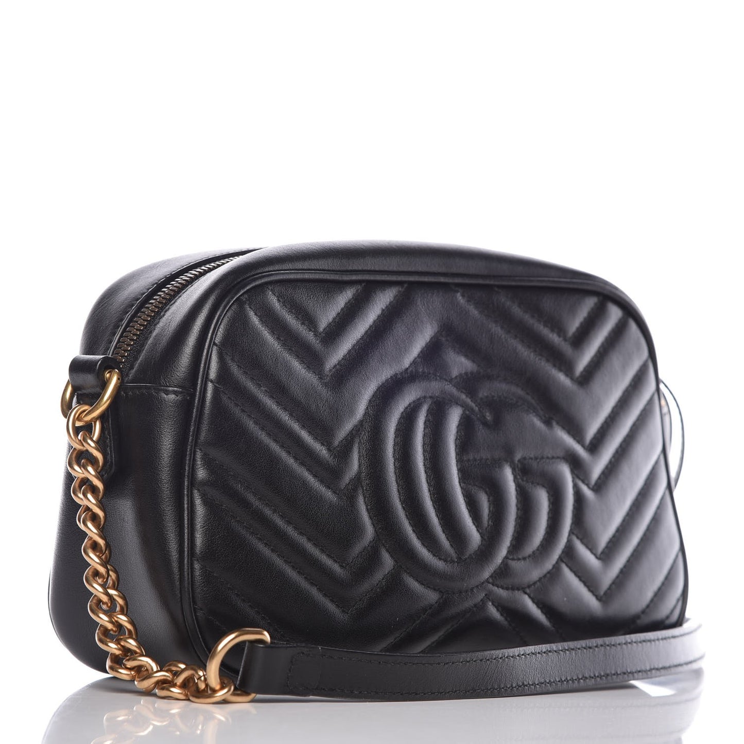 Calfskin Matelasse Small GG Marmont Chain Shoulder Bag Black