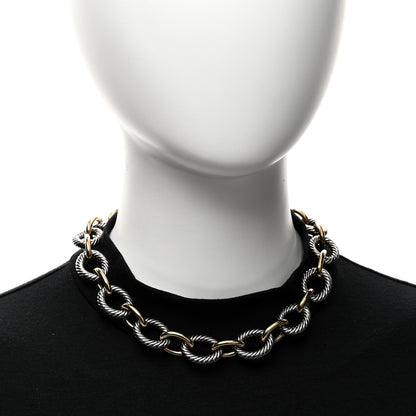 David Yurman Sterling Silver 18K Yellow Gold 18mm Oval Link Necklace 2 of 4