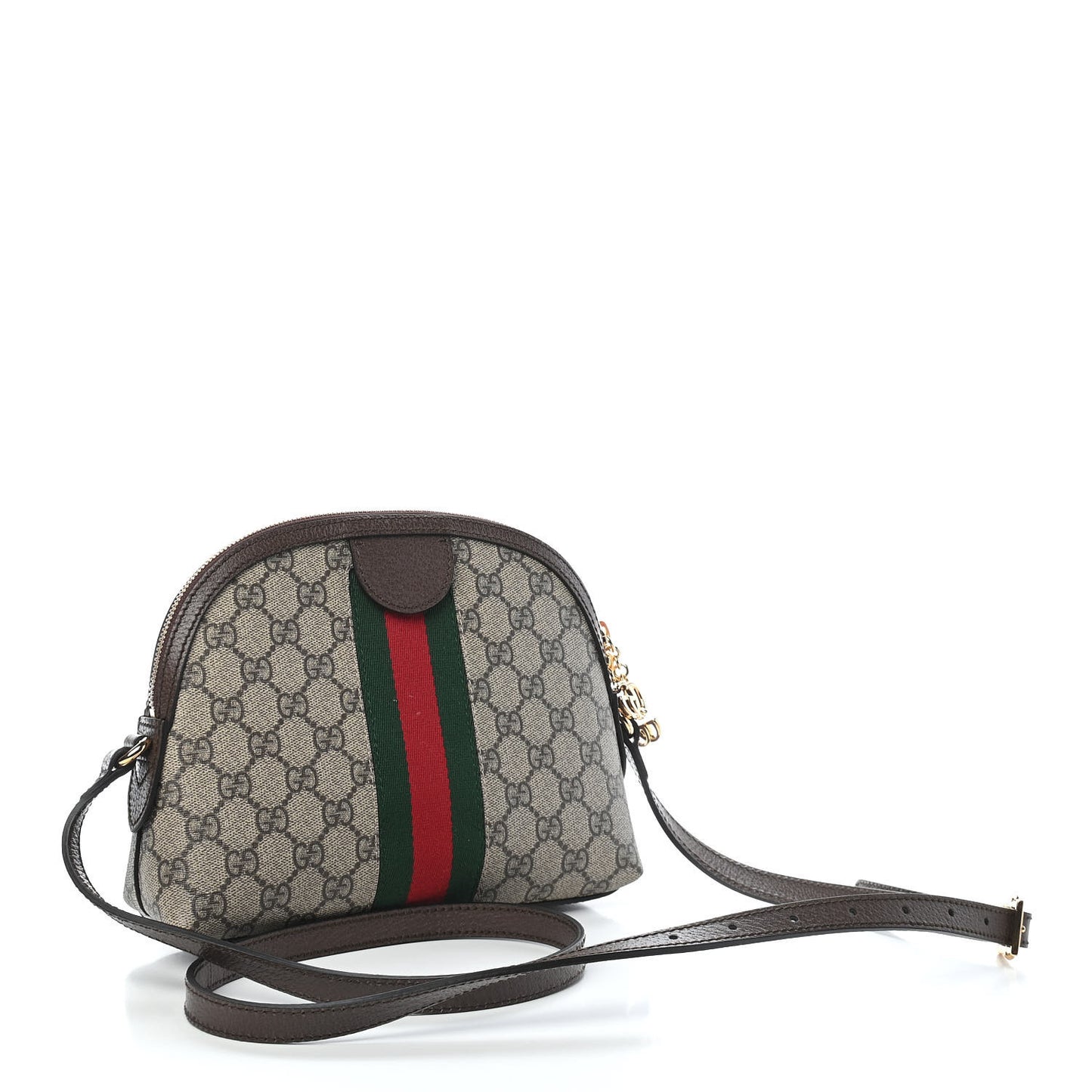 GG Supreme Monogram Textured Dollar Calfskin Web Small Ophidia Dome Shoulder Bag Beige Ebony New Acero