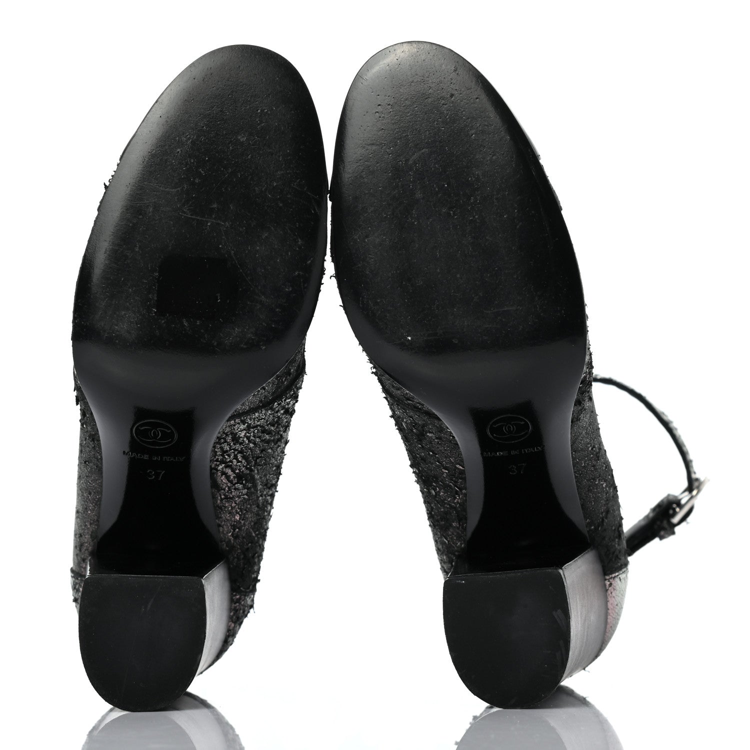 Chanel Metallic Lambskin Cap Toe Ankle Boots 37 Silver Black 5 of 8