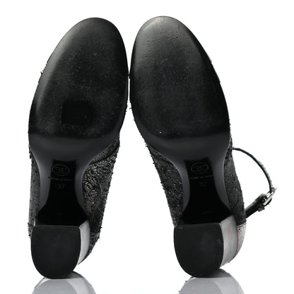 Chanel Metallic Lambskin Cap Toe Ankle Boots 37 Silver Black 5 of 8