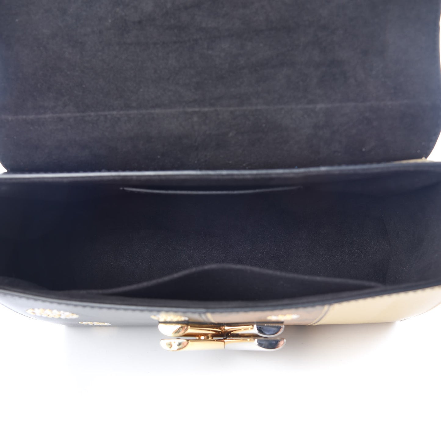 Calfskin Reverse Monogram Studded Twist Shoulder Bag MM Black Gold