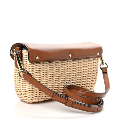 Valentino Garavani Wicker Calfskin Vlogo Small Loco Shoulder Bag Natural Saddle Brown 3 of 9