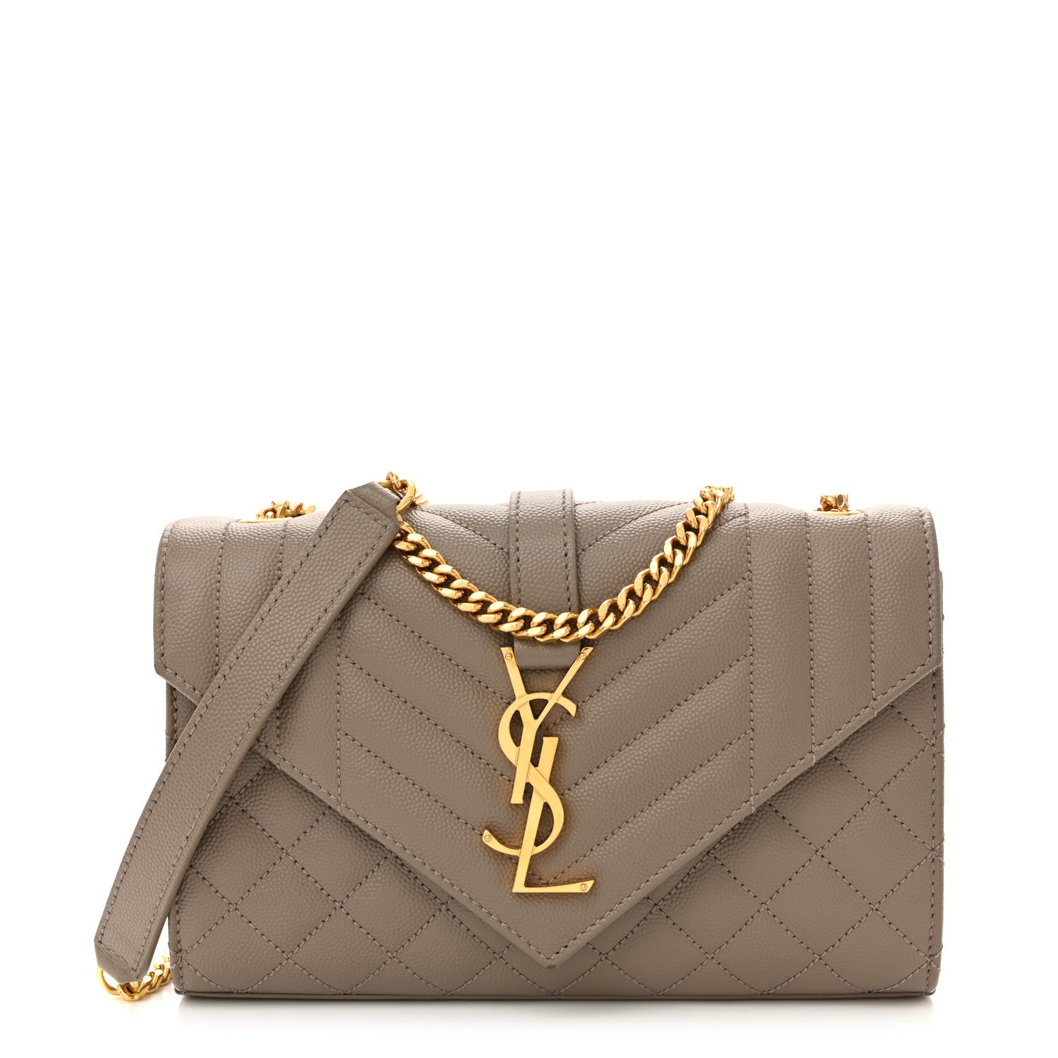 Saint Laurent Grain De Poudre Textured Mixed Matelasse Triquilt Small Monogram Satchel Greyish Brown 1 of 14