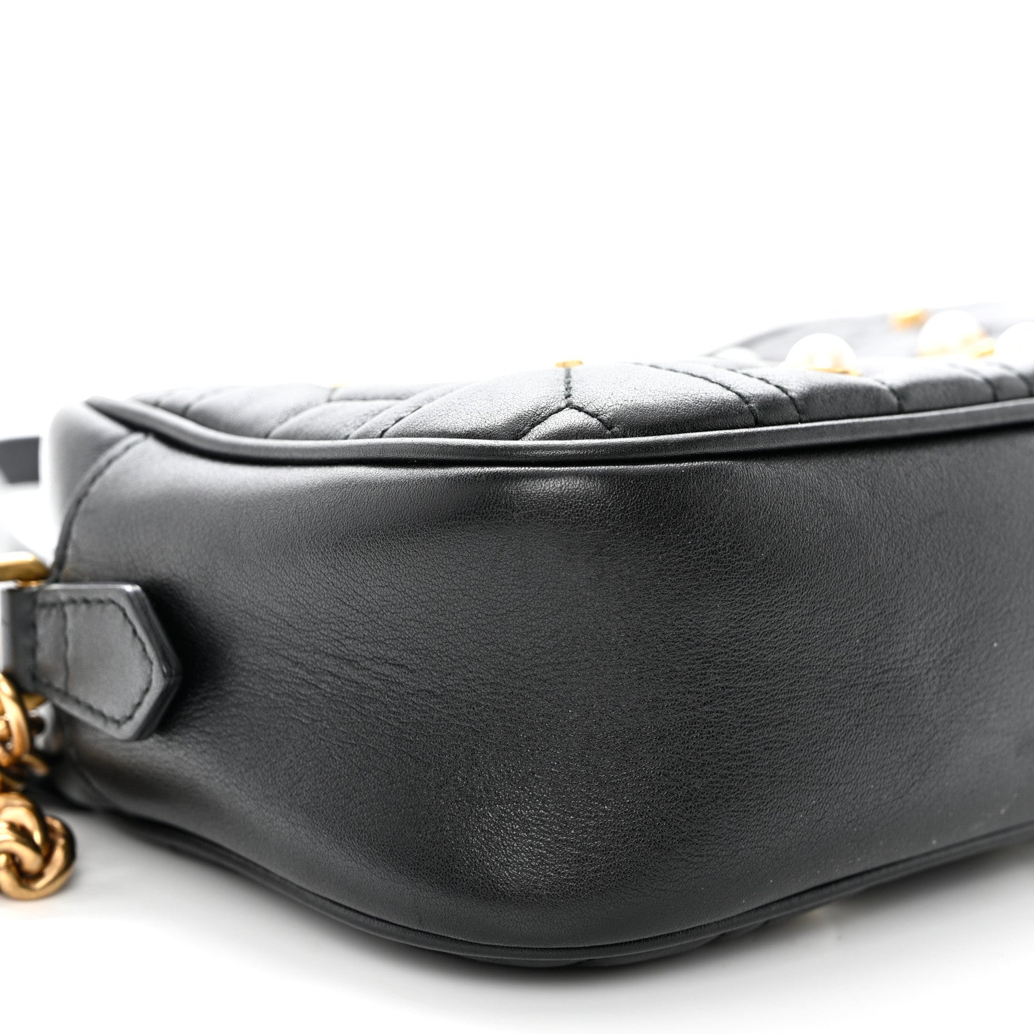 Gucci Calfskin Matelasse Studded Small Pearly GG Marmont Chain Shoulder Bag Black 9 of 10