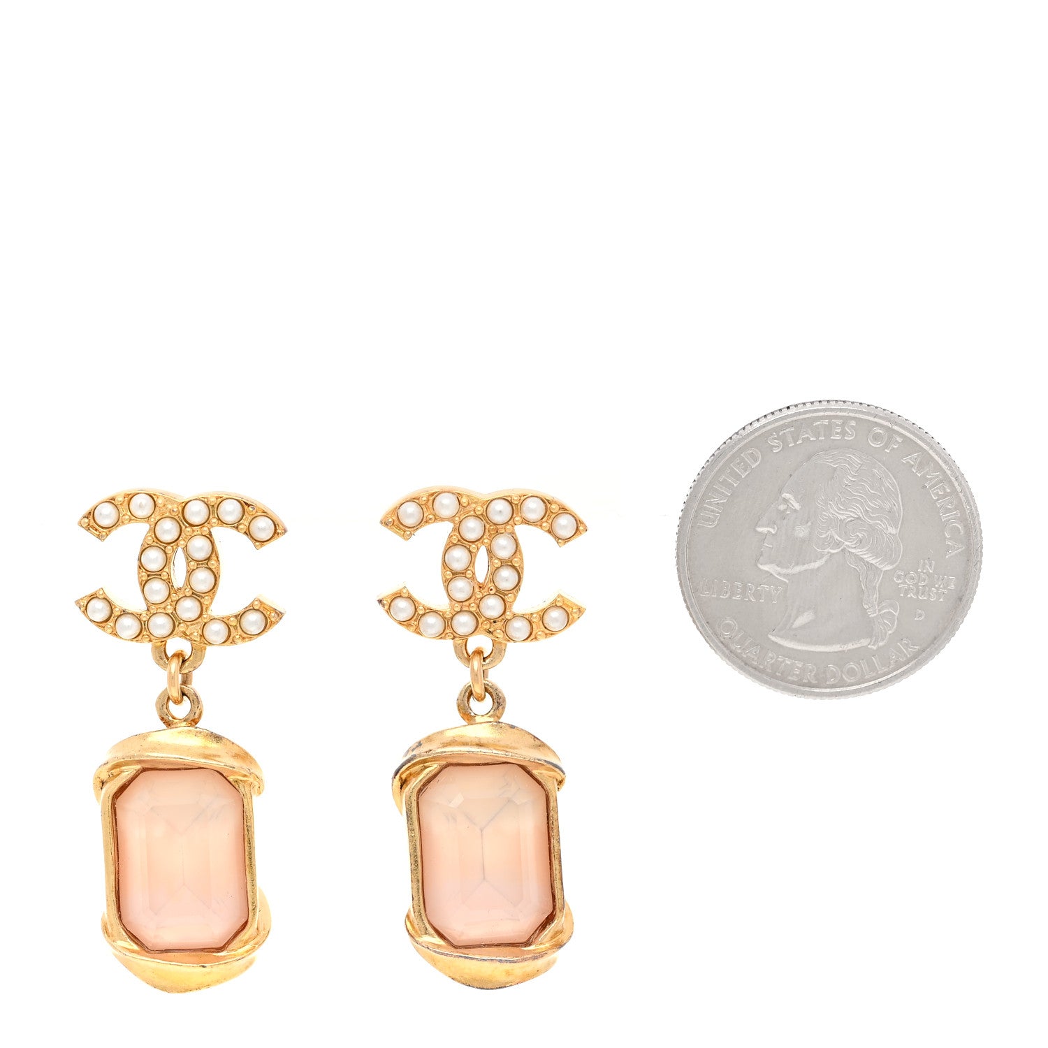 Chanel Crystal Pearl CC Drop Earrings Gold White 2 of 7