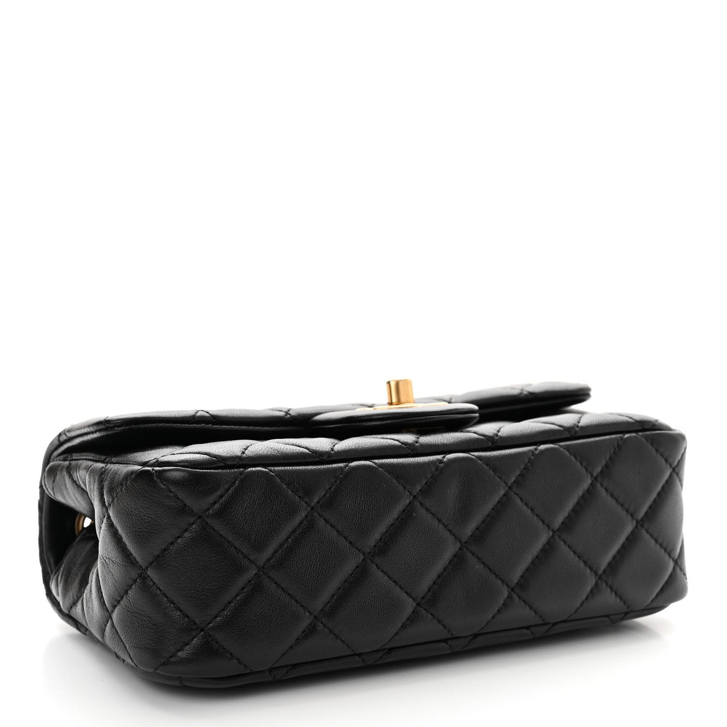 Lambskin Quilted Mini Rectangular Pearl Crush Flap Black