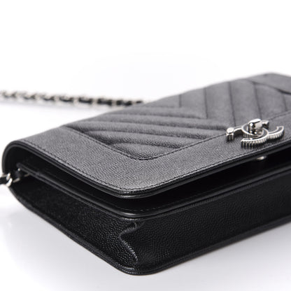 Chanel Caviar Chevron Quilted Vintage Mademoiselle Wallet On Chain WOC Black 6 of 12