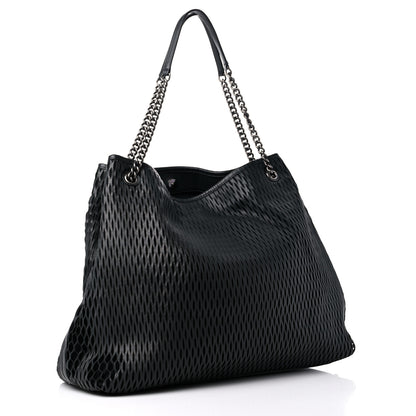 Chanel Calfskin Laser Cut Perforated CC Tote Black 3 of 12