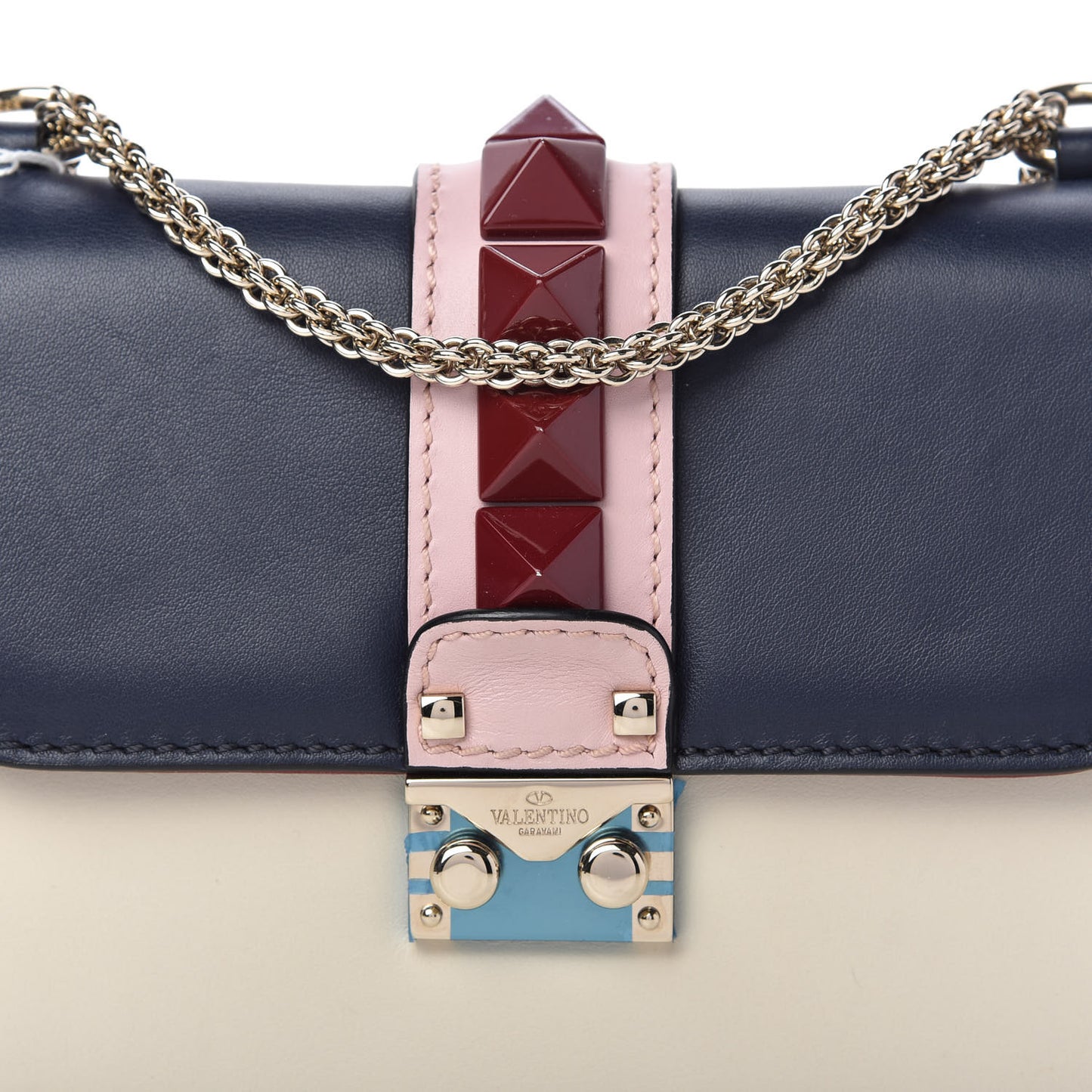 Vitello Small Glam Lock Rockstud Flap Light Ivory Water Rose Marine Rubin