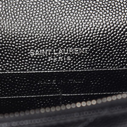 Saint Laurent Grain De Poudre Matelasse Chevron Monogram Envelope Chain Wallet Black 8 of 10