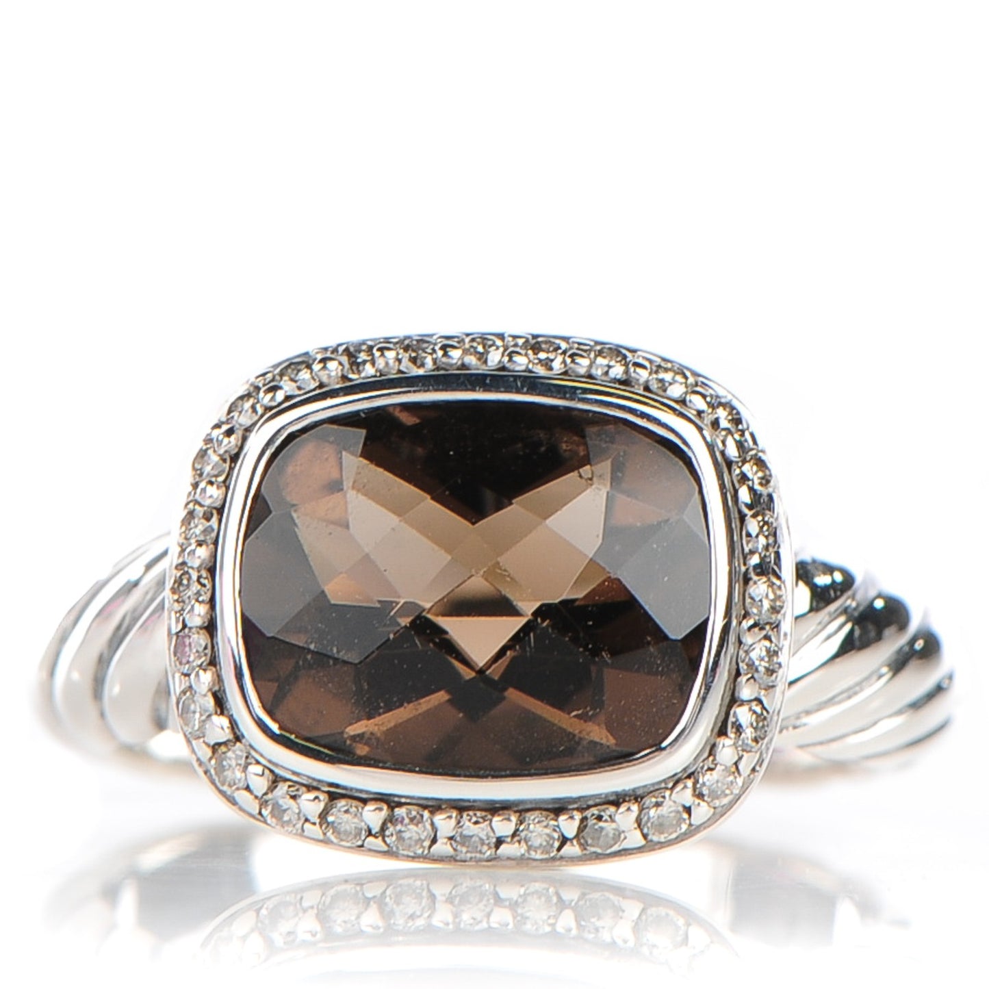 Sterling Silver Diamond Smoky Quartz 10mm Noblesse Ring 52 6