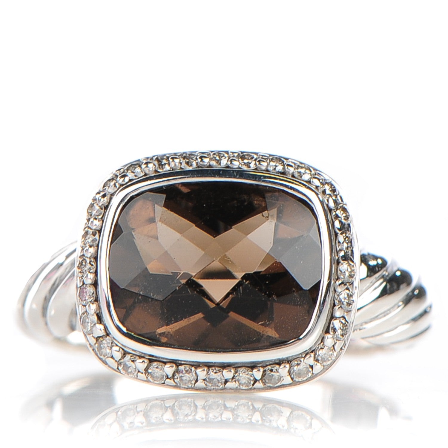 David Yurman Sterling Silver Diamond Smoky Quartz 10mm Noblesse Ring 52 6 1 of 4