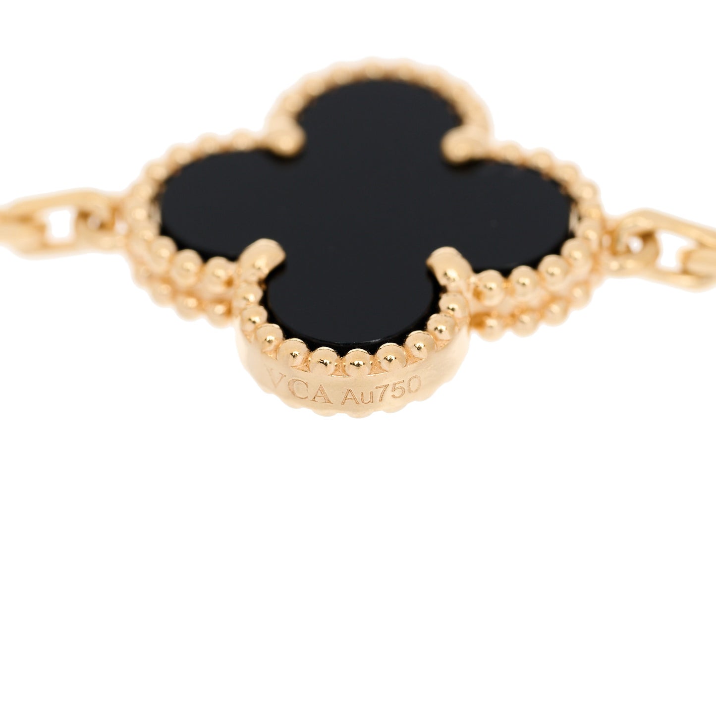 18K Yellow Gold Black Onyx 5 Motifs Vintage Alhambra Bracelet