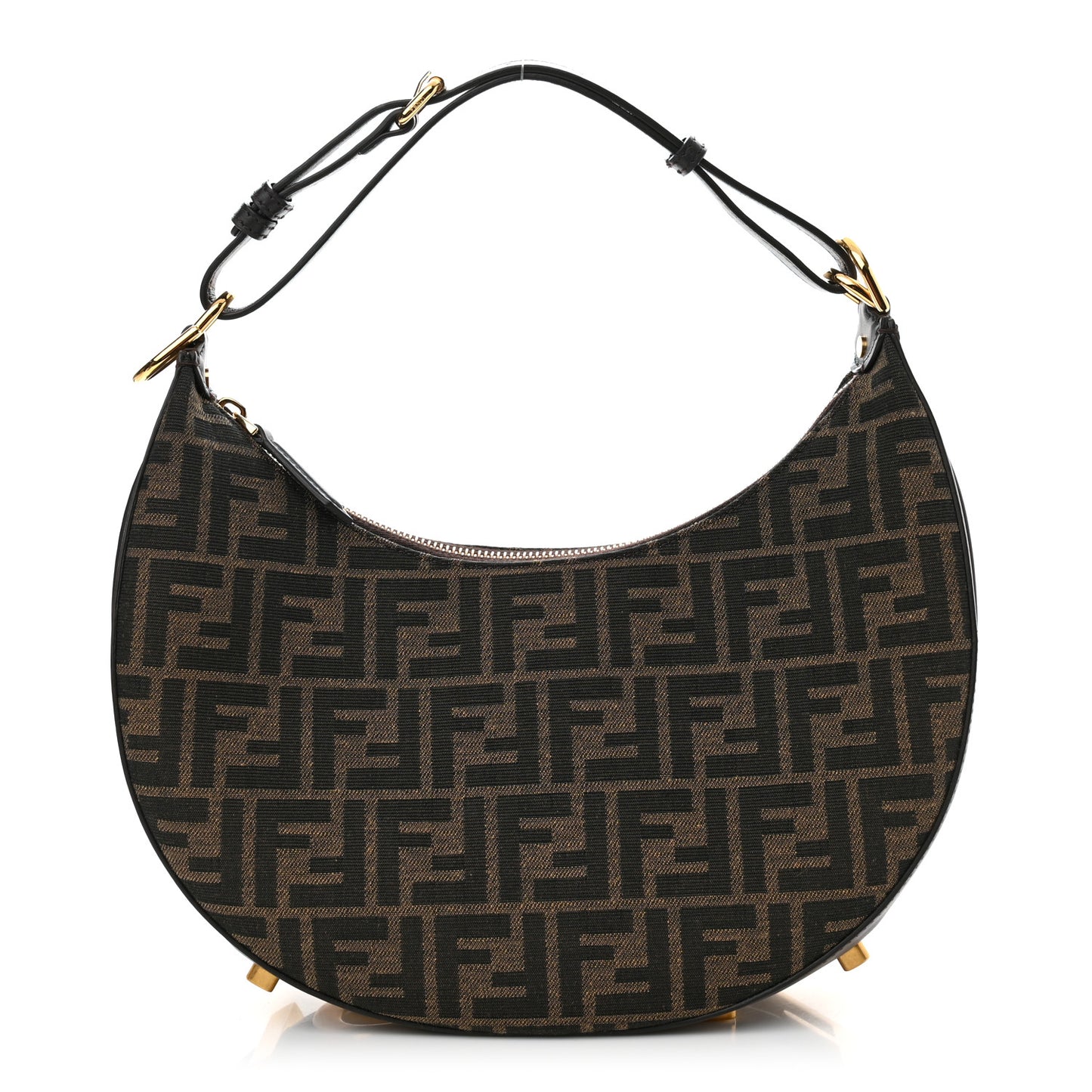 Fabric Jacquard Vitello Grace FF 1974 Small Fendigraphy Hobo Bag Tobacco Moro Ebano