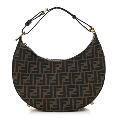 Fendi Fabric Jacquard Vitello Grace FF 1974 Small Fendigraphy Hobo Bag Tobacco Moro Ebano 1 of 10
