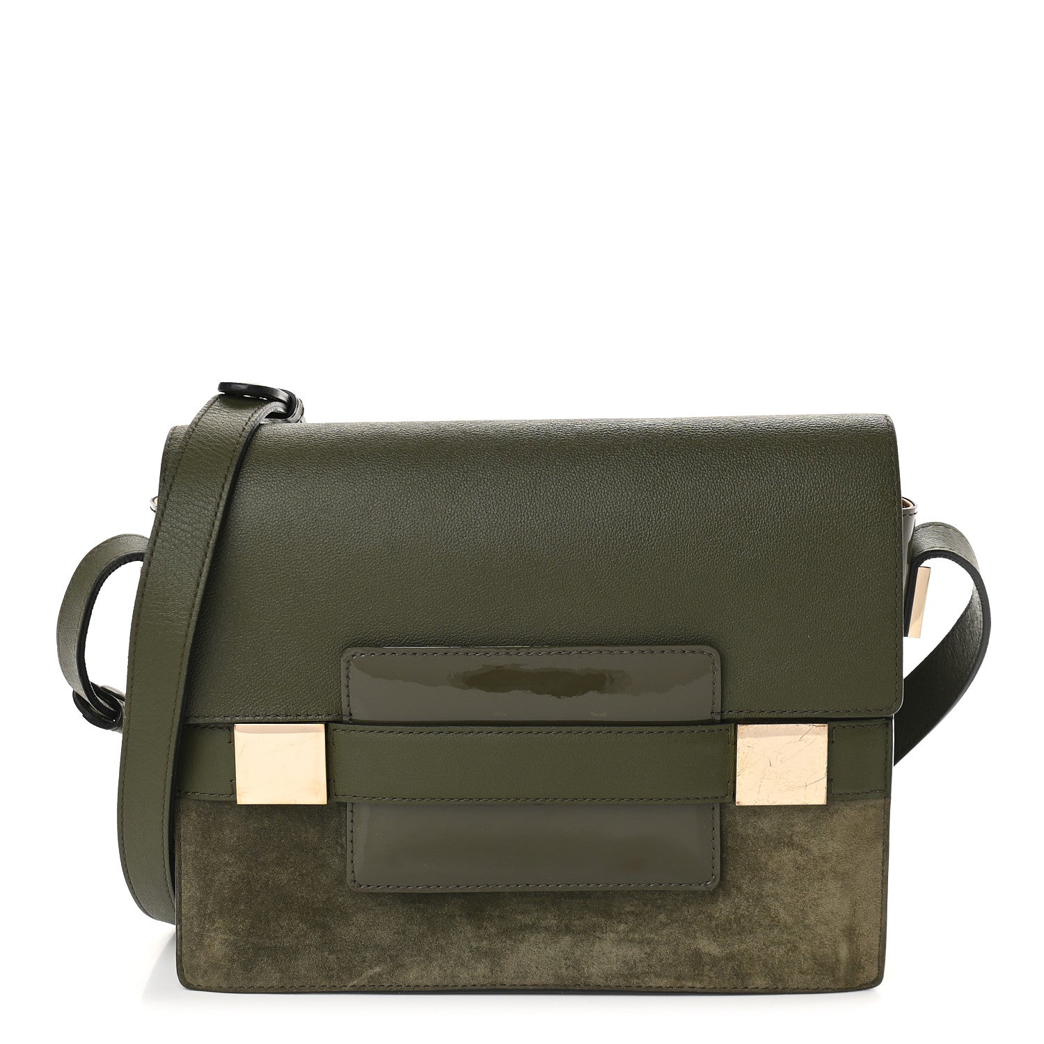 Delvaux Patent Calfskin Suede PM Madame Shoulder Bag Kaki 1 of 8