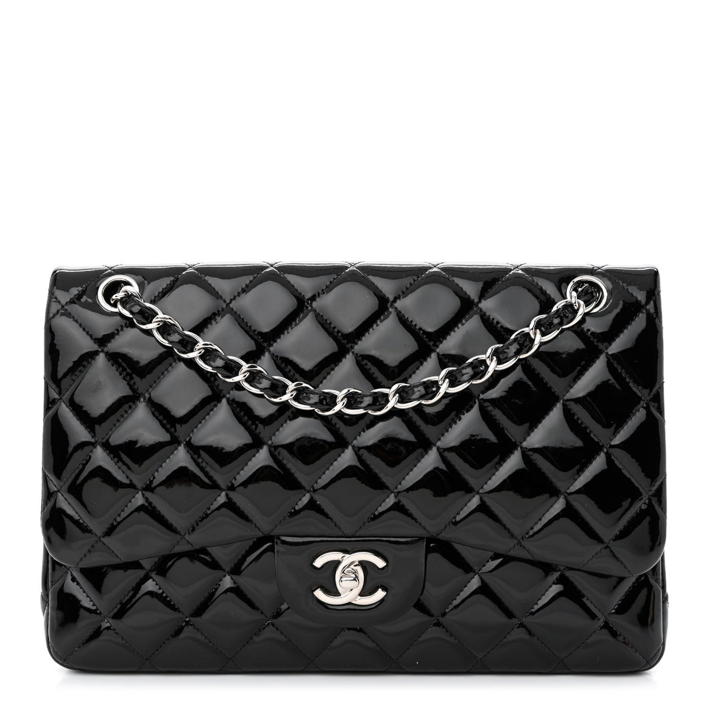 Patent Quilted Jumbo Double Flap Black