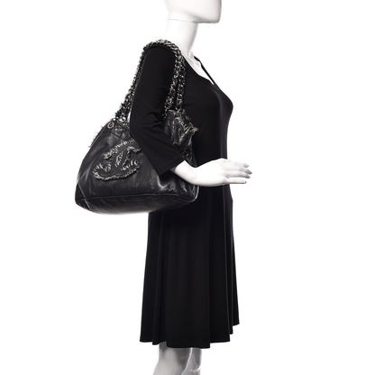 Chanel Tweed Lambskin Drawstring Tweedy Tote Black 2 of 10